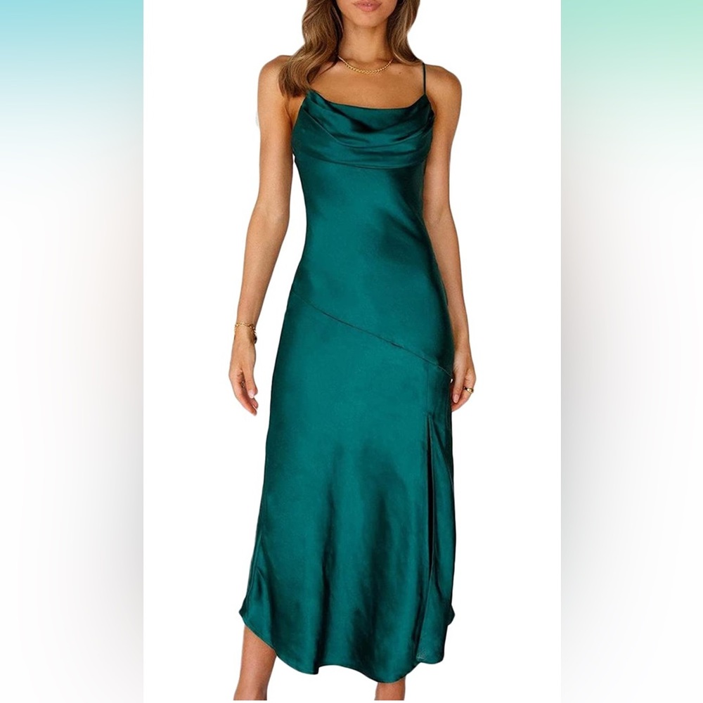 Satin green maxi dress